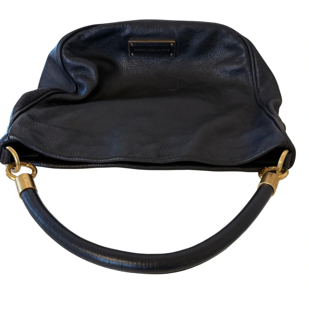 Marc by Marc Jacobs Black Pebbled Leather Hobo Bag Gold Hardware Shoulder Purse